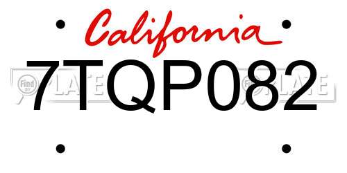 7TQP082 California License Plate
