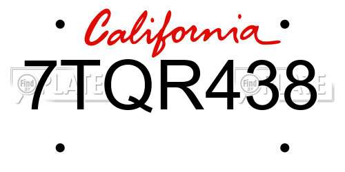 7TQR438 California License Plate