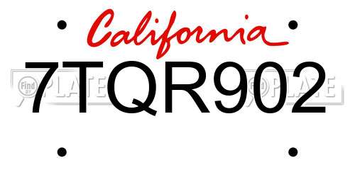 7TQR902 California License Plate