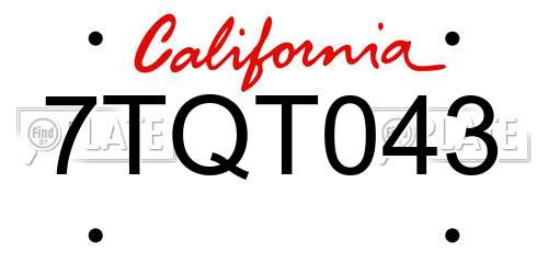 7TQT043 California License Plate