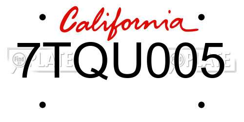 7TQU005 California License Plate