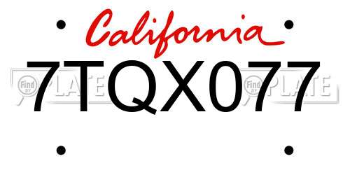7TQX077 California License Plate