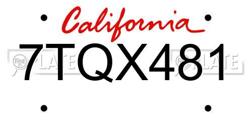 7TQX481 California License Plate