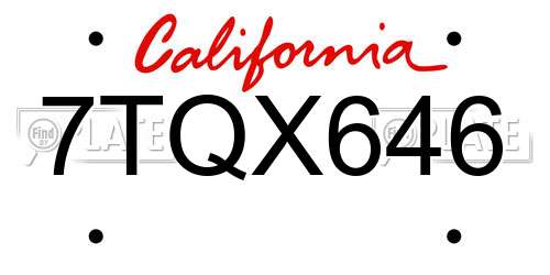 7TQX646 California License Plate