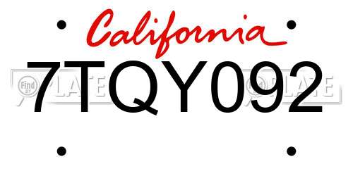 7TQY092 California License Plate