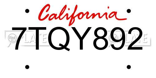 7TQY892 California License Plate