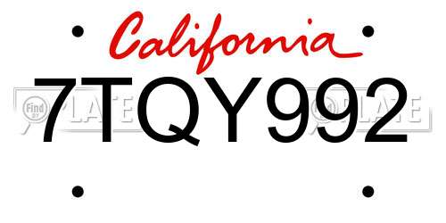 7TQY992 California License Plate