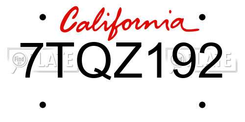 7TQZ192 California License Plate