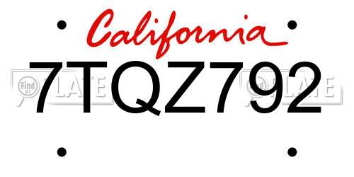 7TQZ792 California License Plate