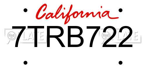 7TRB722 California License Plate