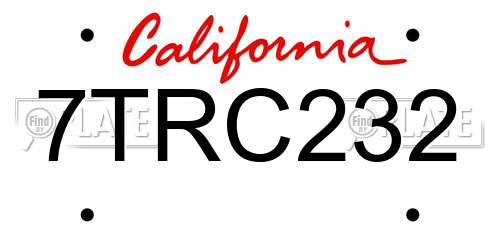 7TRC232 California License Plate