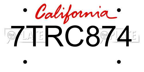 7TRC874 California License Plate