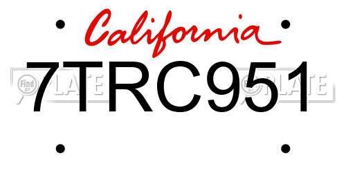 7TRC951 California License Plate