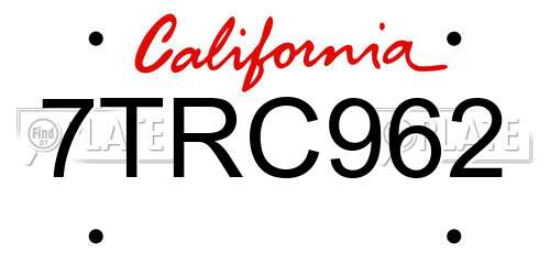 7TRC962 California License Plate