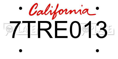 7TRE013 California License Plate