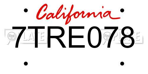 7TRE078 California License Plate