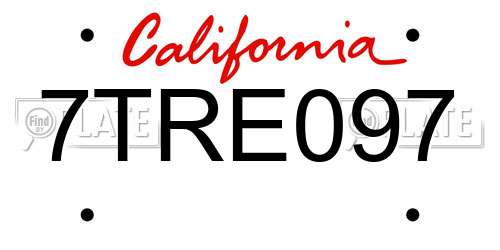 7TRE097 California License Plate