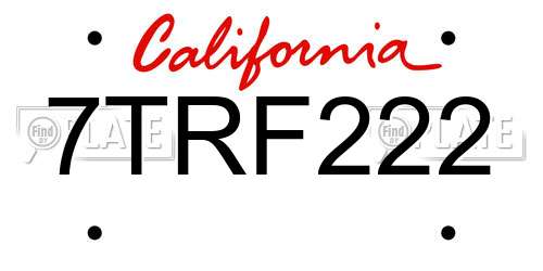 7TRF222 California License Plate