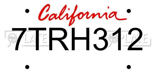 7TRH312 California License Plate