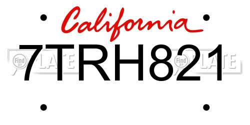 7TRH821 California License Plate
