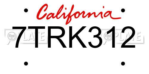 7TRK312 California License Plate