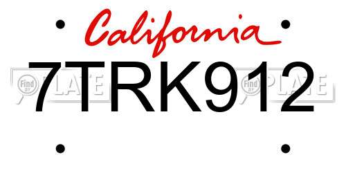 7TRK912 California License Plate