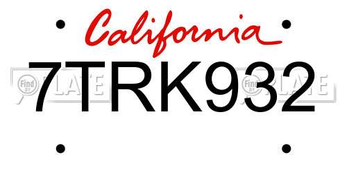7TRK932 California License Plate