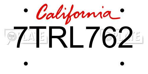 7TRL762 California License Plate