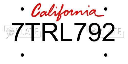 7TRL792 California License Plate