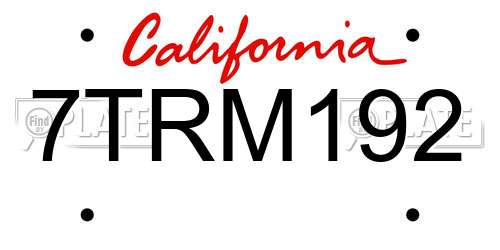 7TRM192 California License Plate