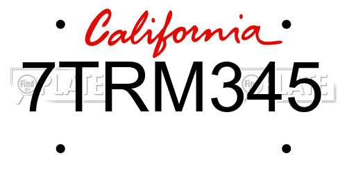7TRM345 California License Plate