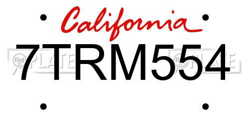 7TRM554 California License Plate