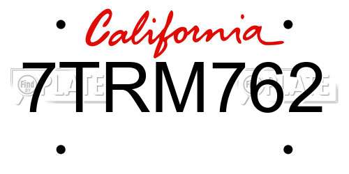 7TRM762 California License Plate