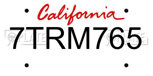 7TRM765 California License Plate