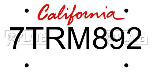 7TRM892 California License Plate