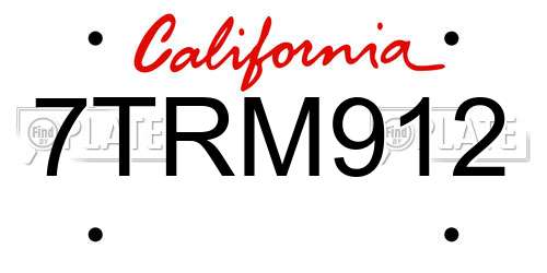 7TRM912 California License Plate