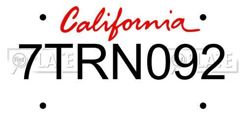 7TRN092 California License Plate