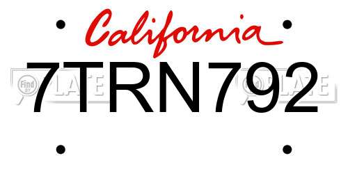 7TRN792 California License Plate
