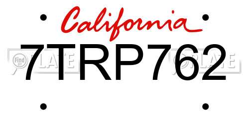7TRP762 California License Plate