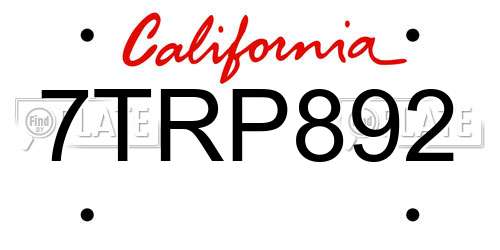 7TRP892 California License Plate