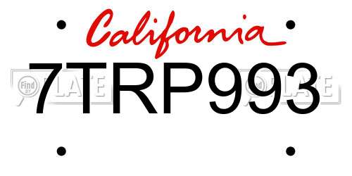 7TRP993 California License Plate