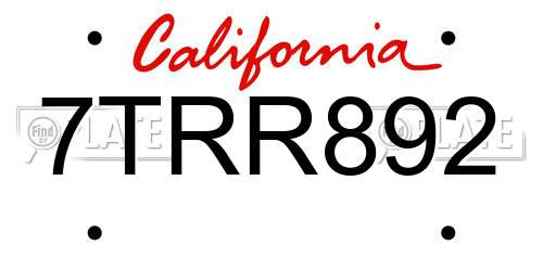 7TRR892 California License Plate