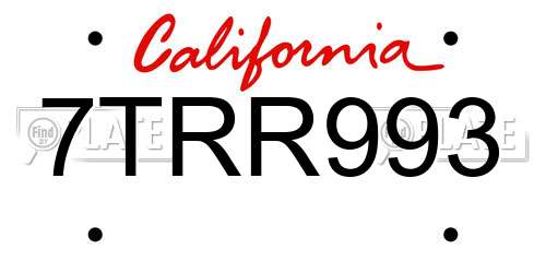 7TRR993 California License Plate