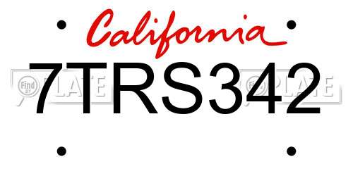 7TRS342 California License Plate