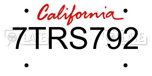 7TRS792 California License Plate