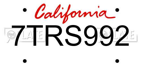 7TRS992 California License Plate