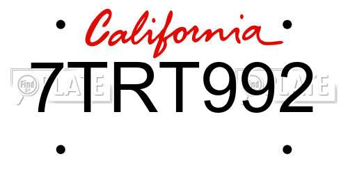 7TRT992 California License Plate