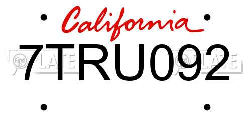 7TRU092 California License Plate