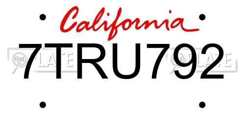 7TRU792 California License Plate