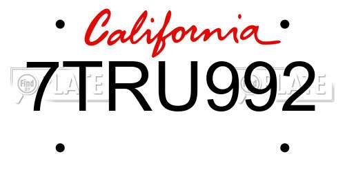7TRU992 California License Plate